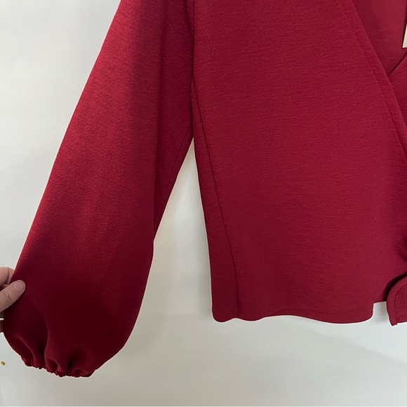 Madewell Crepe Wrap Top Deep Crimson Red Long Sleeve Blouse Shirt Size Small NWT - Picture 3 of 7